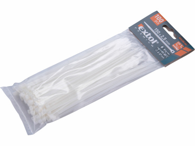 Biele sťahovacie pásky, 2,5x150mm, 100ks, pr.35mm, 8kg, nylon PA66