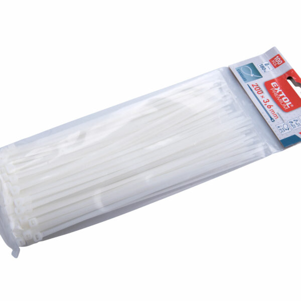 Biele sťahovacie pásky, 3,6x200mm, 100ks, pr.50mm, 18kg, nylon PA66