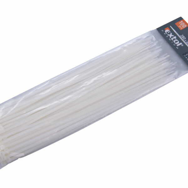 Biele sťahovacie pásky, 3,6x280mm, 100ks, pr.70mm, 18kg, nylon PA66