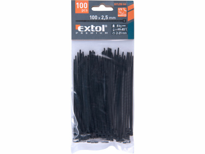 Čierne sťahovacie pásky, 2,5x100mm, 100ks, pr.22mm, 8kg, nylon PA66