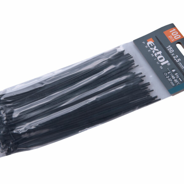 Čierne sťahovacie pásky, 2,5x150mm, 100ks, pr.35mm, 8kg, nylon PA66