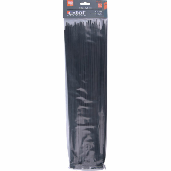 Čierne sťahovacie pásky, 4,8x400mm, 100ks, pr105mm, 22kg, nylon