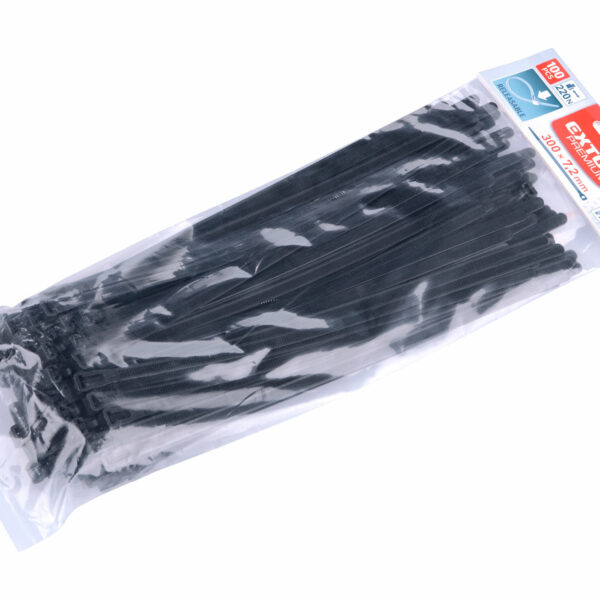 Čierne sťahovacie pásky, rozpojiteľné, 7,2x300mm, 100ks, nylon PA66