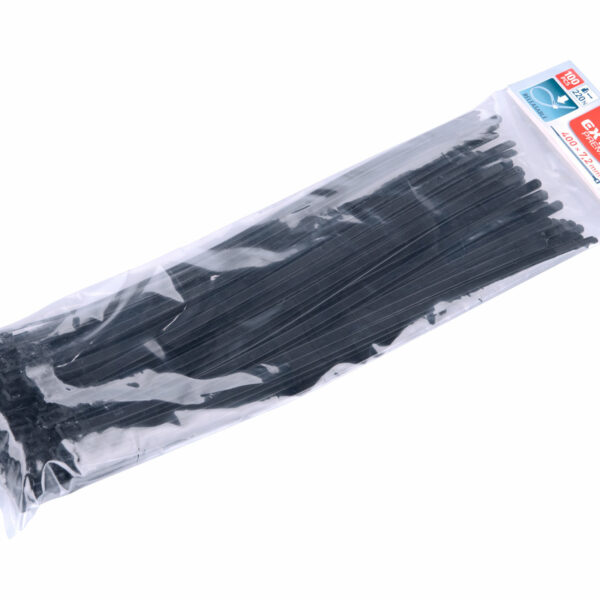 Čierne sťahovacie pásky, rozpojiteľné, 7,2x400mm, 100ks, nylon PA66