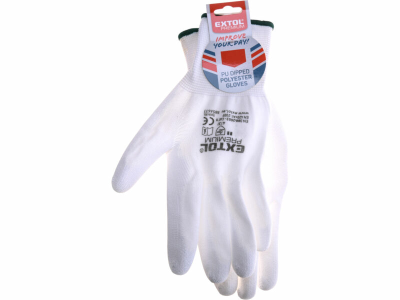 rukavice z polyesteru polomacane v pu biele 250mm 3