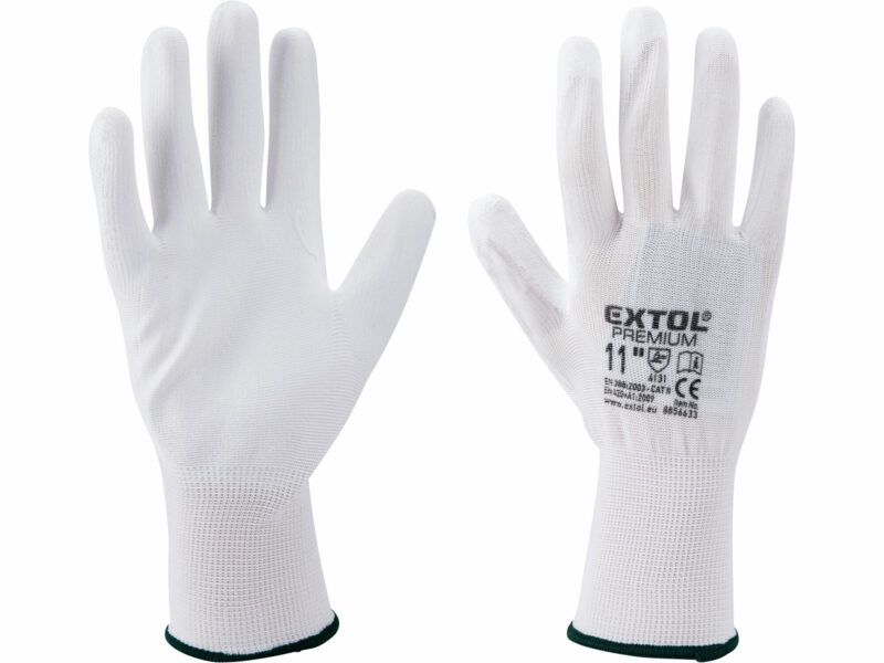 rukavice z polyesteru polomacane v pu biele 250mm