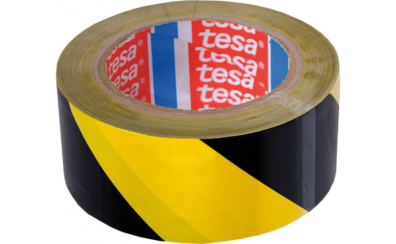 Výstražná lepiaca páska, 50mmx33m, nosič PVC, žlto-čierna, Tesa
