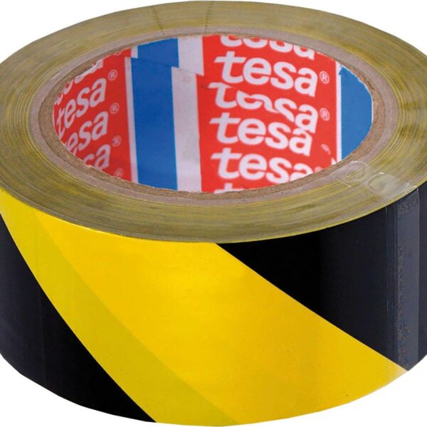 Výstražná lepiaca páska, 50mmx33m, nosič PVC, žlto-čierna, Tesa